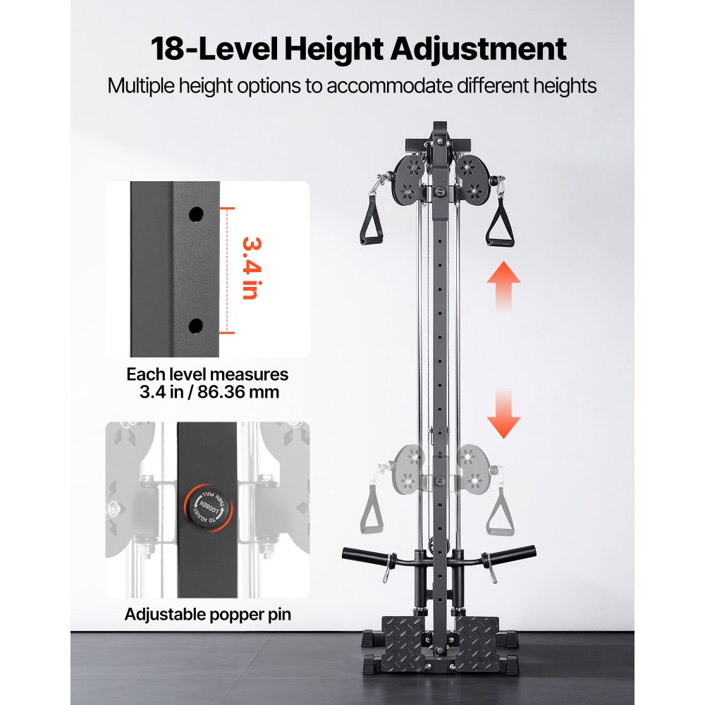 VEVOR Lat Machine da Parete, Macchina a Cavi da Parete 3 in 1, Lat Tower Professionale per Allenamenti Pulldown, Schiena Tricipiti a Casa e Palestra, Altezza Regolabile a 18 Livelli, Carico Max 227 kg