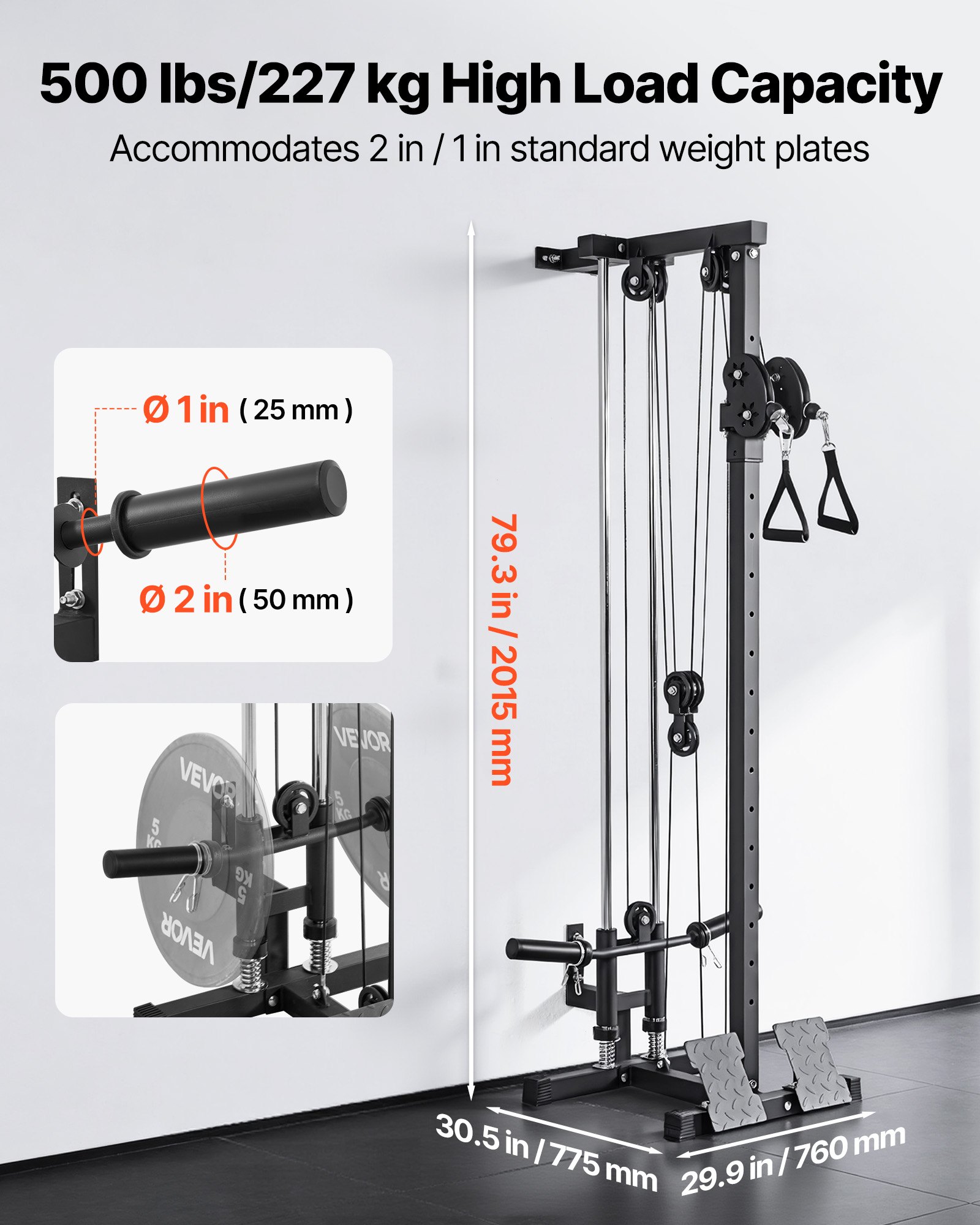 VEVOR Lat Machine da Parete, Macchina a Cavi da Parete 3 in 1, Lat Tower Professionale per Allenamenti Pulldown, Schiena Tricipiti a Casa e Palestra, Altezza Regolabile a 18 Livelli, Carico Max 227 kg