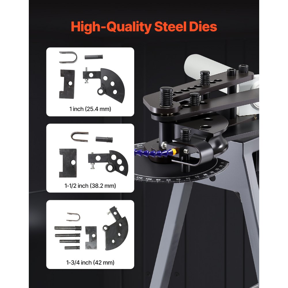 VEVOR Piegatubi Elettrico 1100 x 690 x 1025 mm 750 W Piegatubi Mobile con Ruote, 3 Matrici e Angolo di Piegatura Massimo di 180° con Cilindro Idraulico da 6 Litri Adatto per Tubi da 19,05 a 50,8 mm