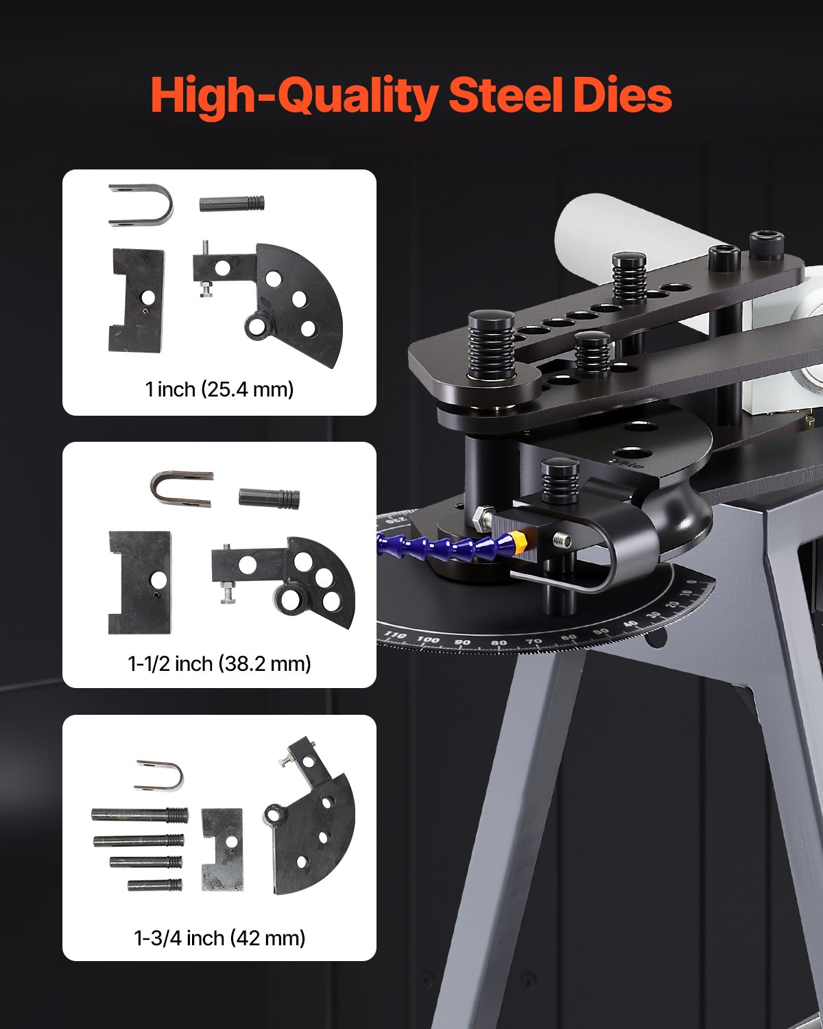 VEVOR Piegatubi Elettrico 1100 x 690 x 1025 mm 750 W Piegatubi Mobile con Ruote, 3 Matrici e Angolo di Piegatura Massimo di 180° con Cilindro Idraulico da 6 Litri Adatto per Tubi da 19,05 a 50,8 mm