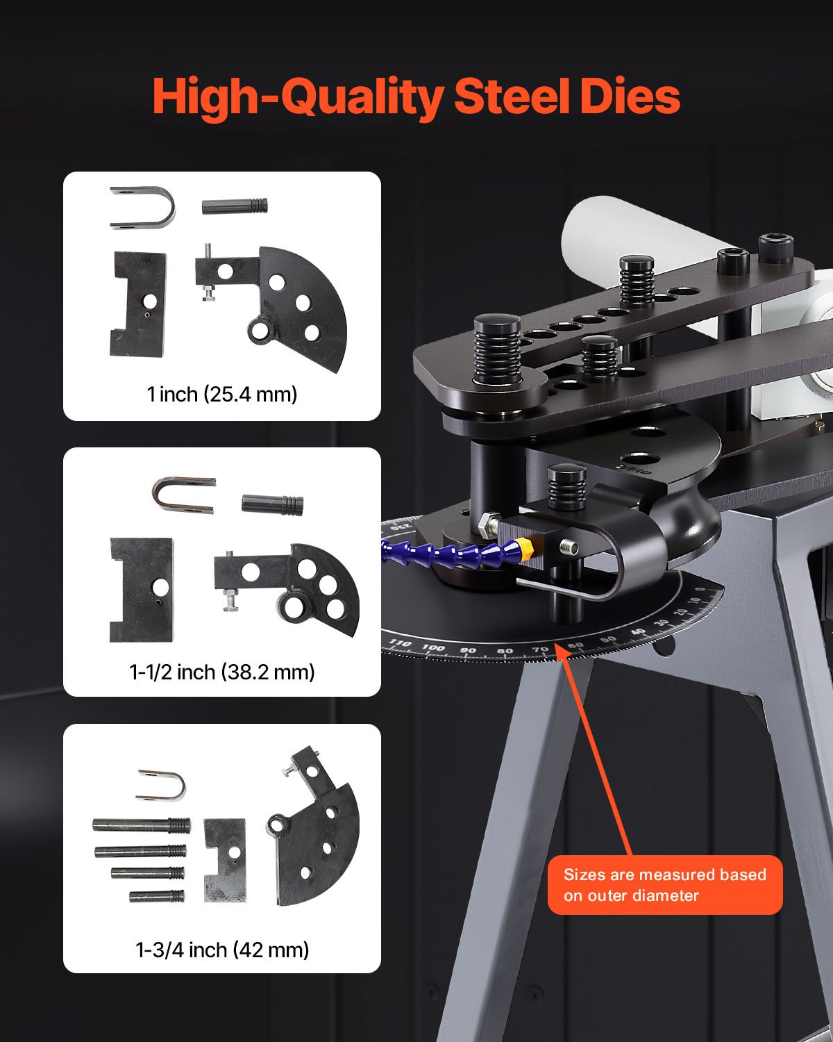 VEVOR Piegatubi Elettrico 1100 x 690 x 1025 mm 750 W Piegatubi Mobile con Ruote, 3 Matrici e Angolo di Piegatura Massimo di 180° con Cilindro Idraulico da 6 Litri Adatto per Tubi da 19,05 a 50,8 mm