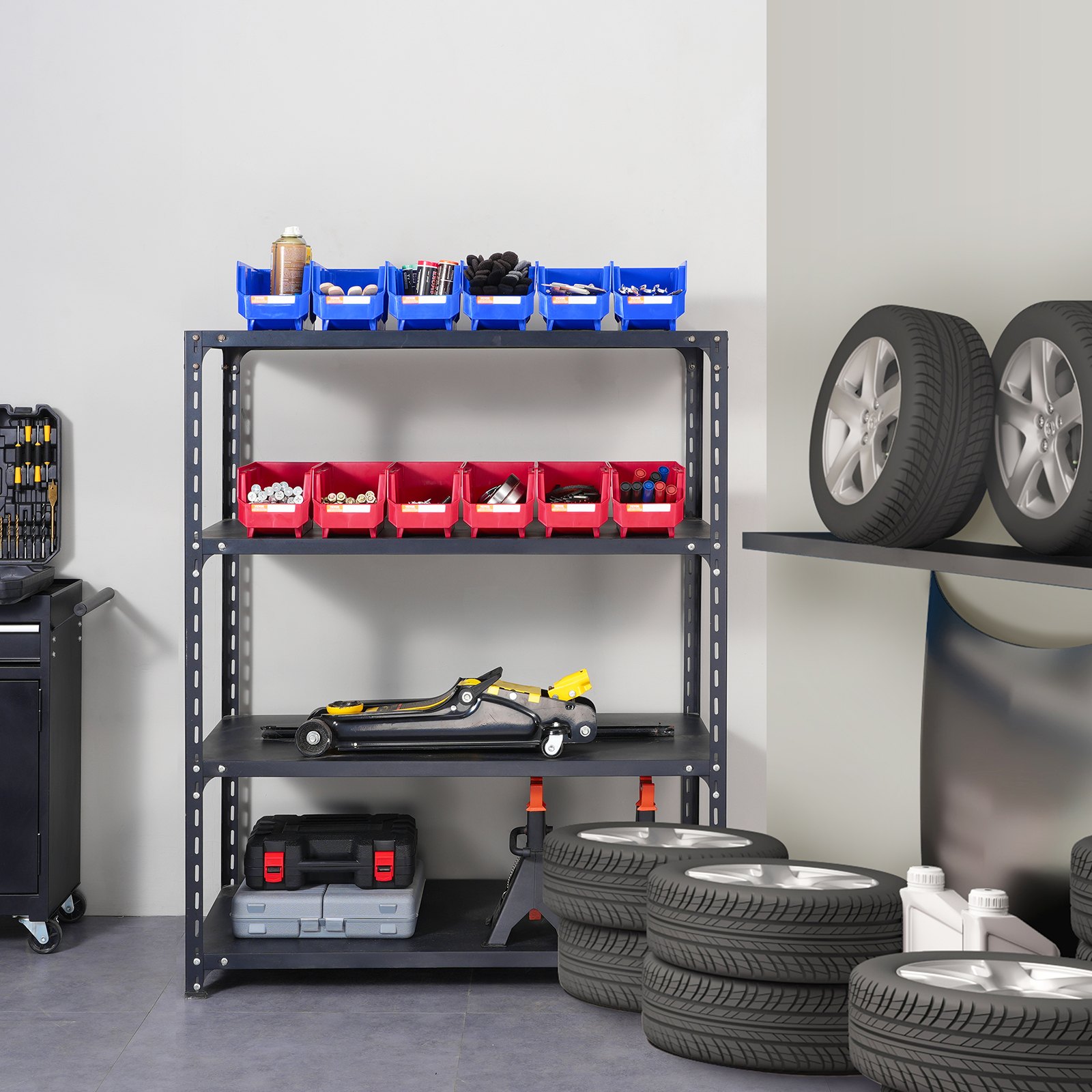 VEVOR Set di Scatole Impilabili Plastiche Portaoggetti da Muro Contenitore Impilabile 12 Pezzi Blu/Rosso da Officina Garage, Scatole Impilabili Cassette Portaoggetti in Plastica 12 Pezzi 276x139x128mm