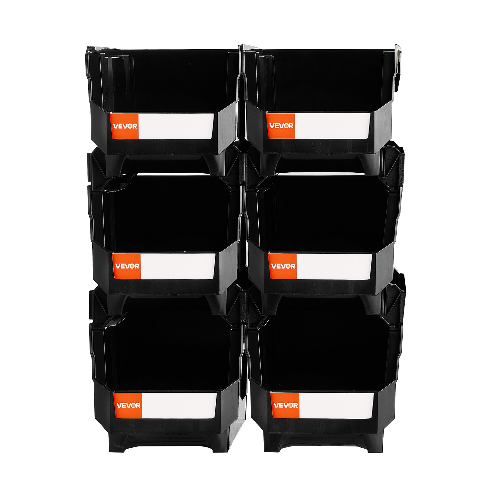 VEVOR Contenitori Impilabili in Plastica, 377 x 215 x 180 mm, 6 Pezzi, Contenitori in Plastica per Organizzare Oggetti in Armadio, Garage, Piccole Parti, Forniture per Ufficio, Altri Accessori, Nero