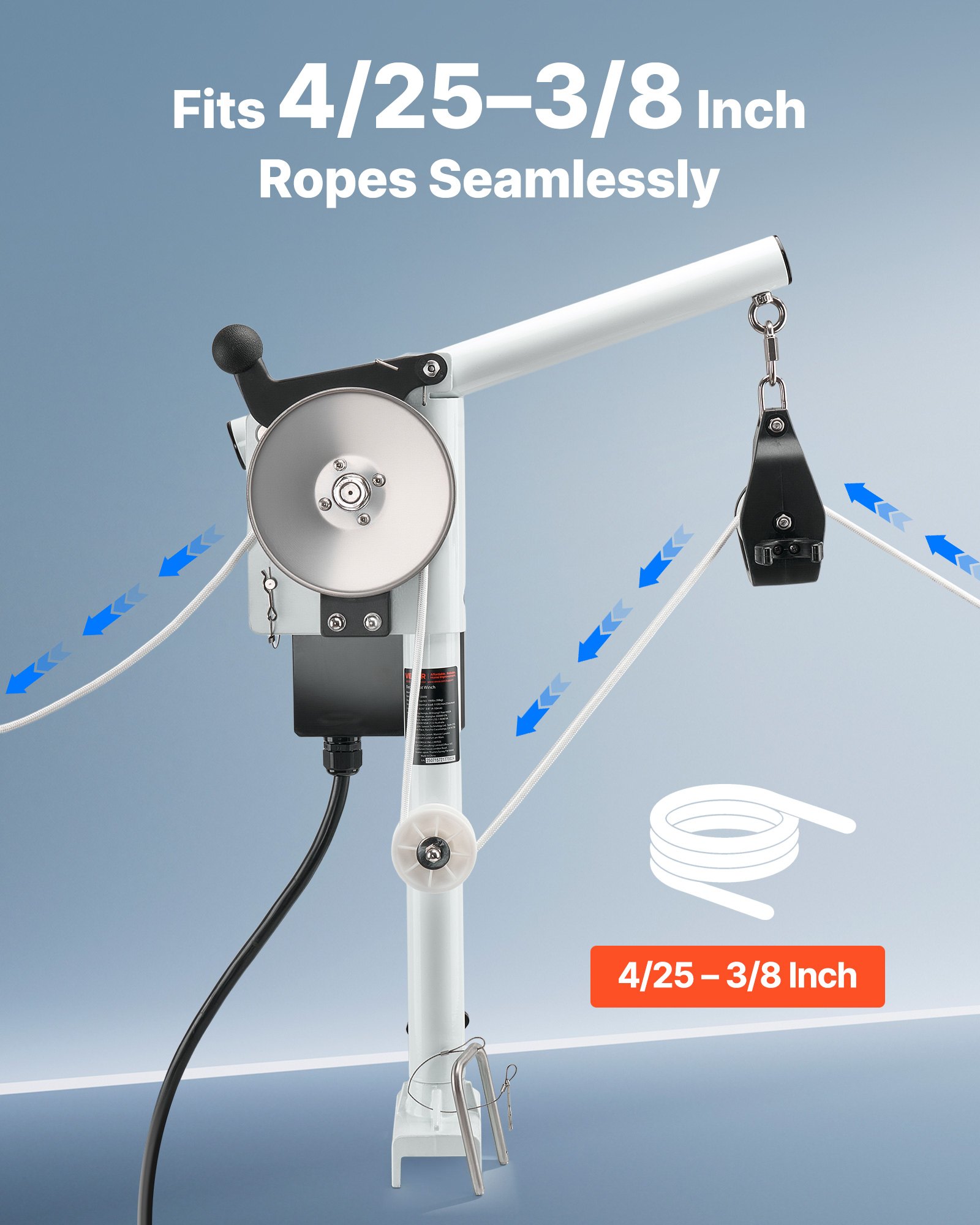 VEVOR Verricello Manuale da Tiro per Nasse, 12 V CC 1200 W, Capacità di Sollevamento di 90 kg, Velocità della Linea di 35 m/min, Rotazione di 360° e Resistente alla Corrosione, per Granchi, Gamberi