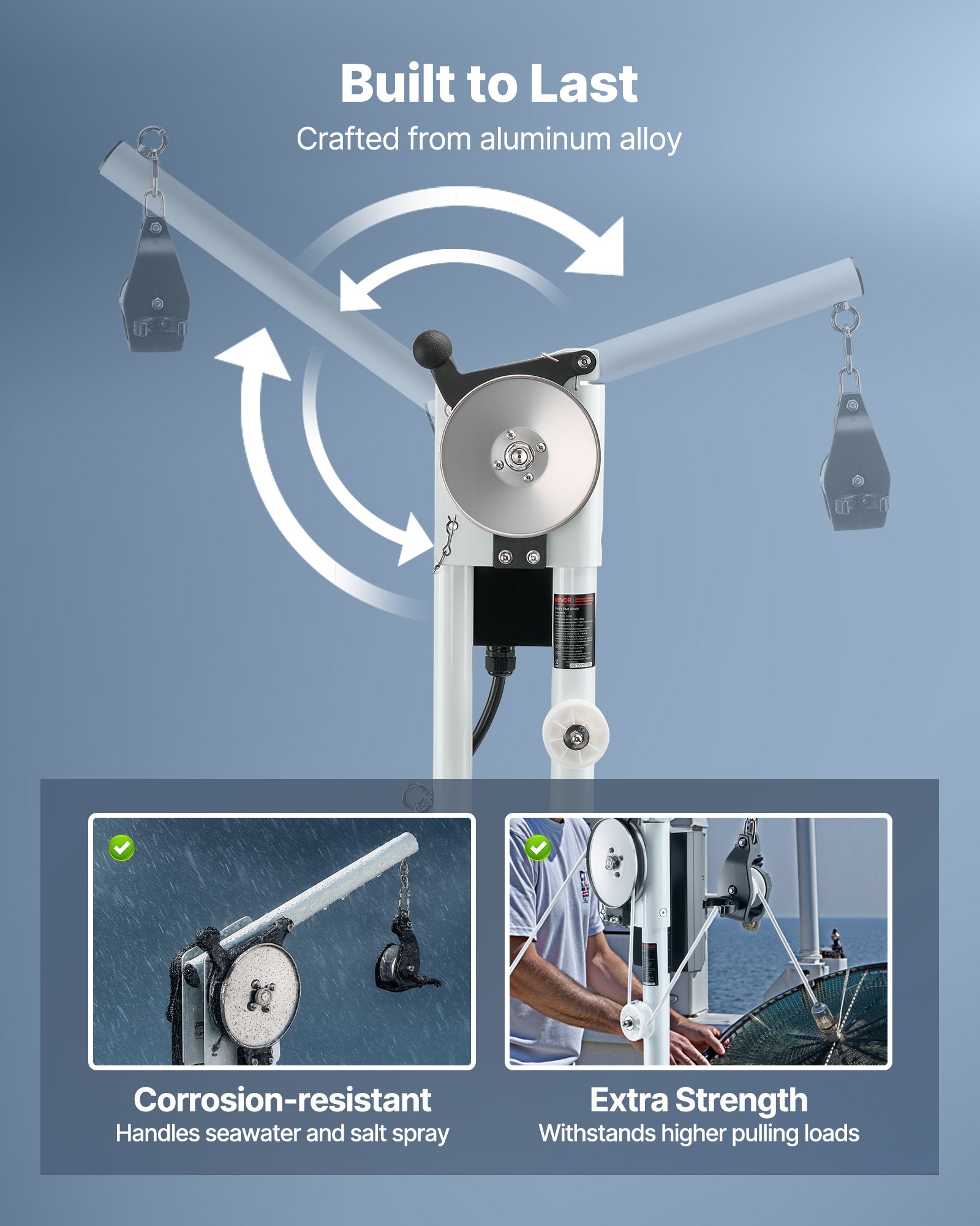 VEVOR Line Hauler Pot Puller, 12V DC 1200W, Line Hauler Winch Holds 90 kg Lift Capacity, Line Speed of 35 m/min, 360° Rotation & Corrosion-Resistant, Crab Pot Puller for Crab, Shrimp, Lobster Traps