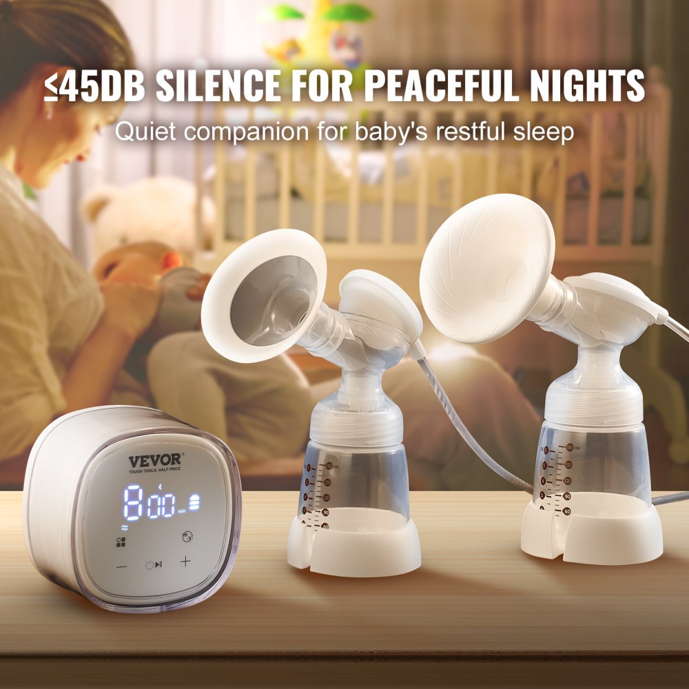 VEVOR Electric Double Breast Pump 7W Breast Pump -280±20mmHg Breast Pump with 4 Modes and 16 Adjustable Levels ≤45dB Ultra-Quiet Worry-Free Pumping of Breast Milk on the Go