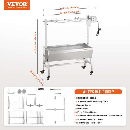 Grille à Rôtissoire électrique VEVOR - 52W, Supporte Jusqu'à 90kg, Parfaite Pour Les Grillades !
