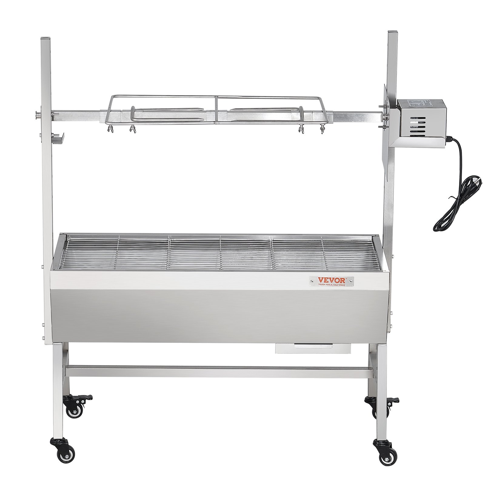 VEVOR Griglia per Agnello Griglia per Arrosto, Griglia per Barbecue con Ruote Bloccabili Carico max. 61 kg per Maiale, Agnello, Motore Elettrico 42 W, Girarrosto Commerciale Acciaio Inox