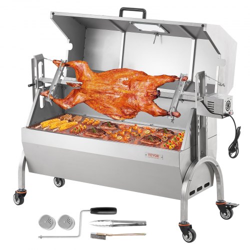 VEVOR Griglia per Agnello, Griglia per Maialino, Griglia per Arrosto, Griglia per Barbecue Carico max. 90 kg per Maiale, Agnello, Motore Elettrico da 52 W, Girarrosto Commerciale Acciaio Inox