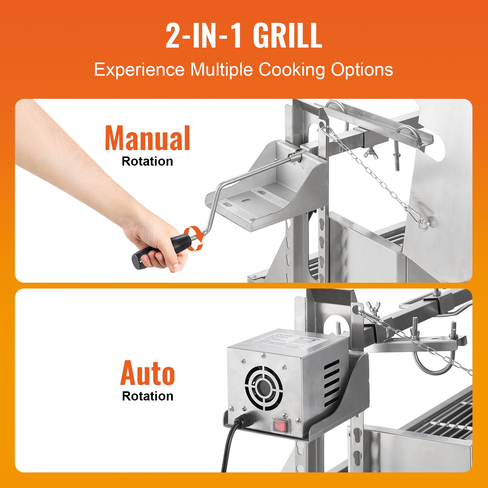 VEVOR Griglia per Agnello, Griglia per Maialino, Griglia per Arrosto, Griglia per Barbecue Carico max. 90 kg per Maiale, Agnello, Motore Elettrico da 52 W, Girarrosto Commerciale Acciaio Inox