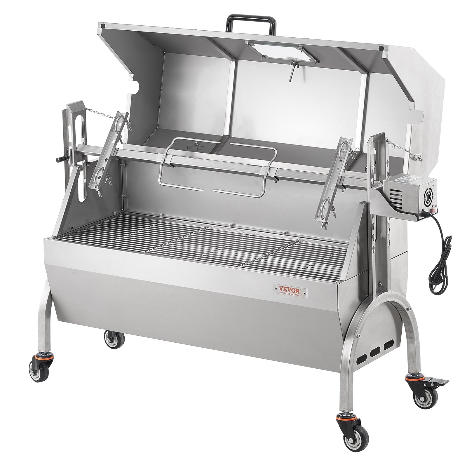 VEVOR Griglia per Agnello, Griglia per Maialino, Griglia per Arrosto, Griglia per Barbecue Carico max. 90 kg per Maiale, Agnello, Motore Elettrico da 52 W, Girarrosto Commerciale Acciaio Inox