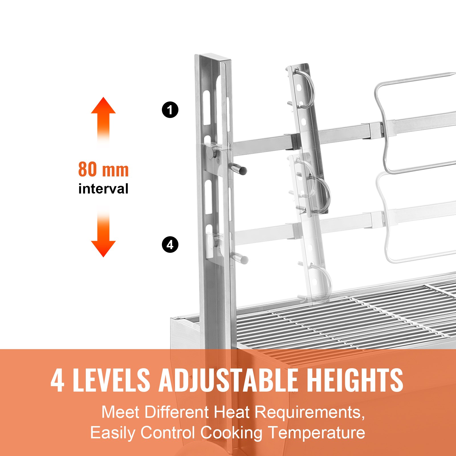 VEVOR Griglia per Agnello Griglia per Arrosto, Griglia per Barbecue con Ruote Carico max. 90 kg per Maiale, Agnello, Motore Elettrico da 52 W, Girarrosto Commerciale Acciaio Inox Lunghezza 1158mm