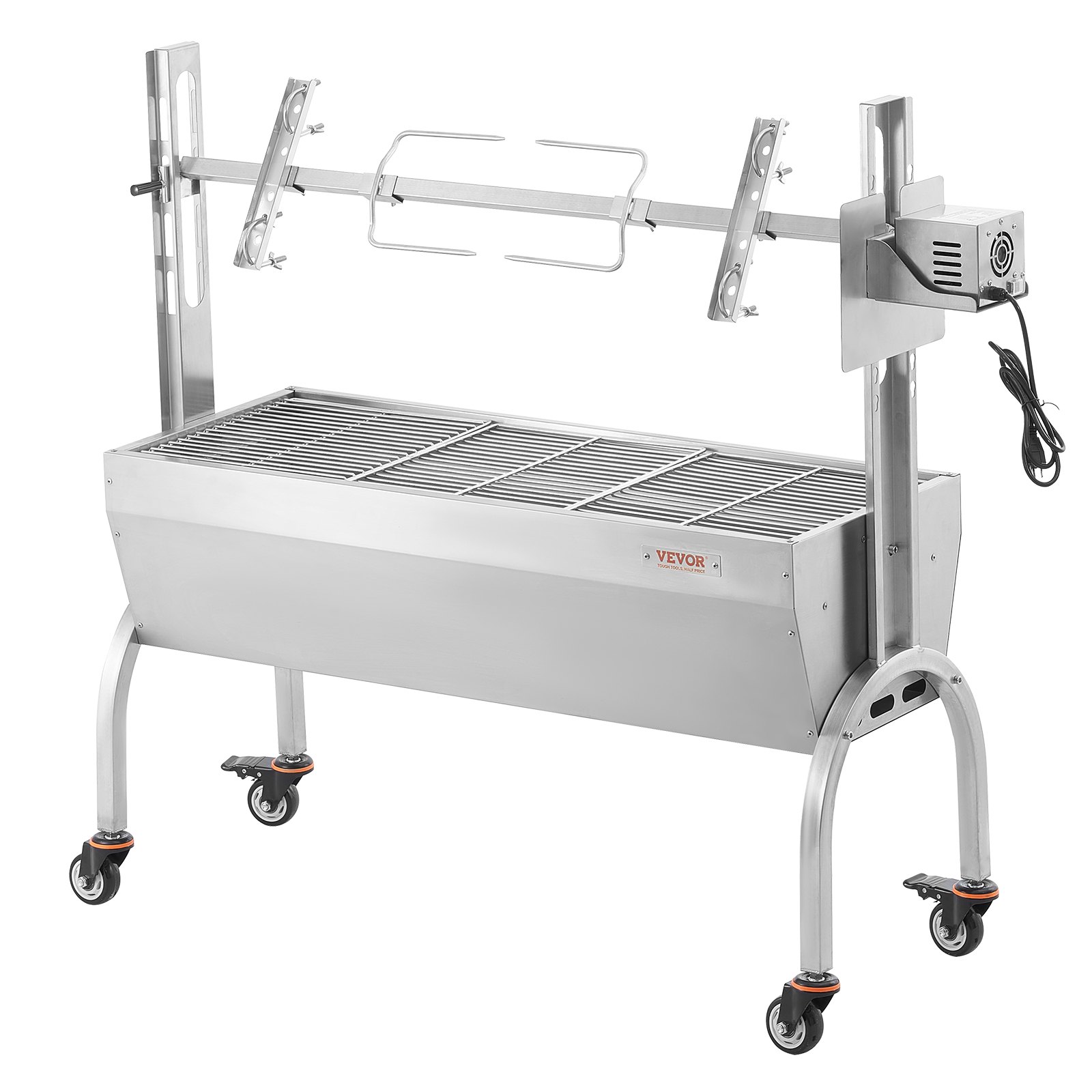 VEVOR Lamb Grill, Suckling Pig Grill, Spit Roast Grill, 90 kg Rollable BBQ Charcoal Spit Grill for Pork, Lamb, Goat, Electric 52 W, Stainless Steel Rotisserie Roaster with Windshield, 1185 mm