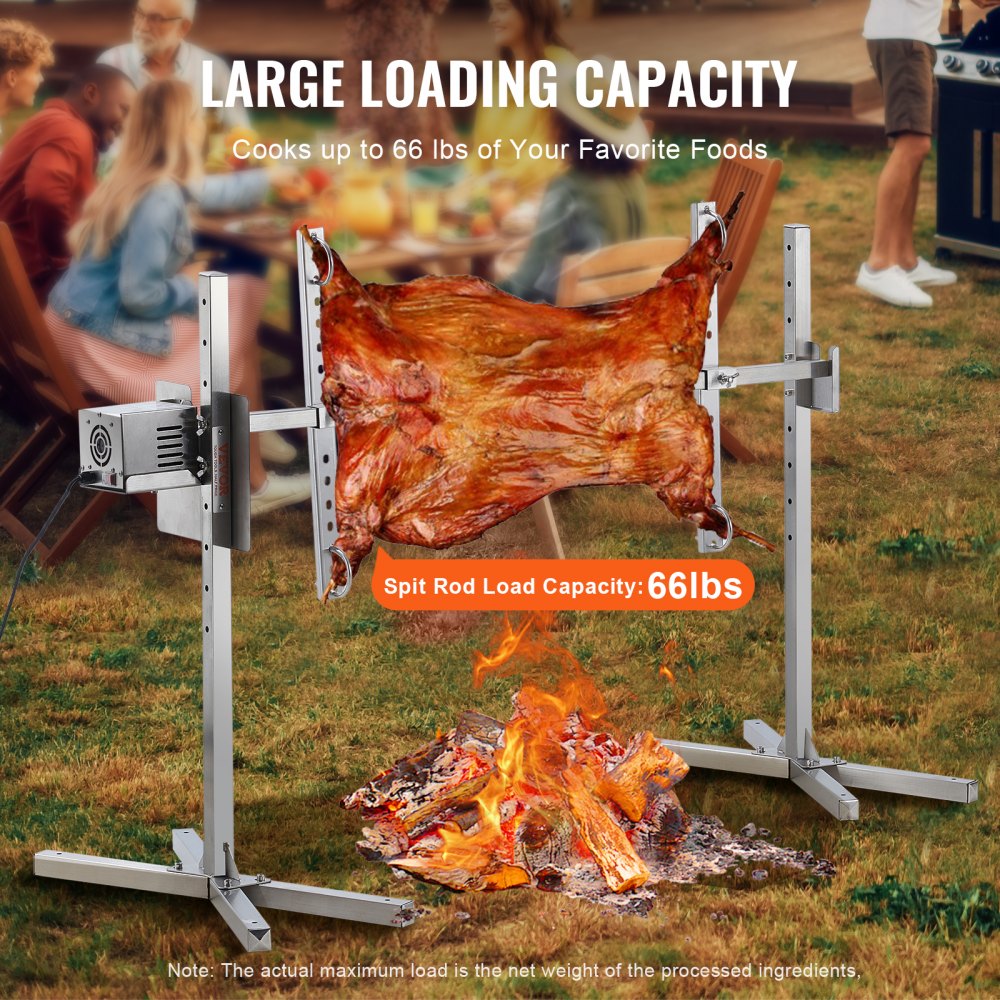 VEVOR Griglia per Agnello, Griglia per Maialino, Griglia per Arrosto, Griglia per Barbecue Carico max. 60 kg per Maiale, Agnello, Motore Elettrico da 52 W, Girarrosto Commerciale Acciaio Inox