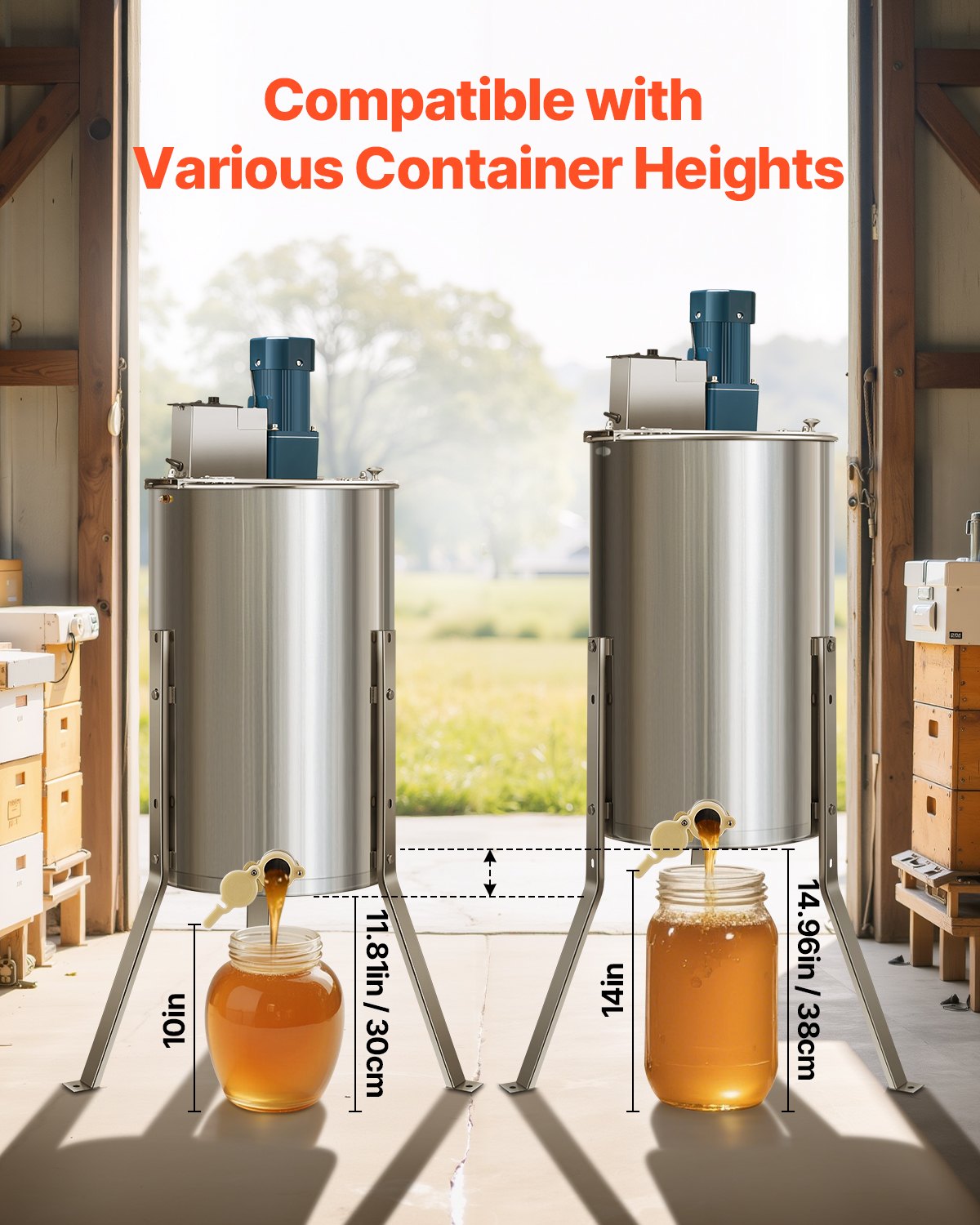 VEVOR Estrattore Elettrico di Miele in Acciaio Inox, Centrifuga Manuale per Miele 3 Telaini, con Coperchio Trasparente, Regolabile in Altezza, Apicoltura per Estrazione, 380 x 610 x 1210 mm