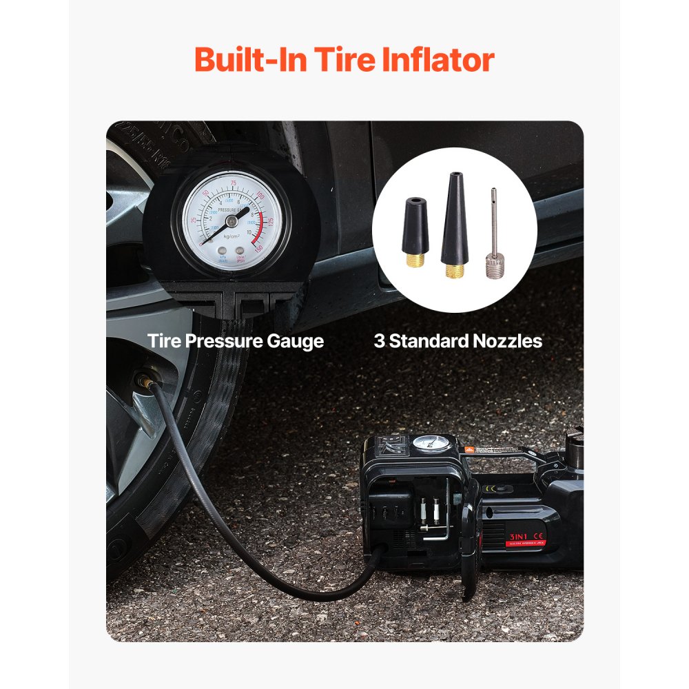 VEVOR Cric Elettrico per Auto da 5 T Cric Elettrico a Forbice con Gonfiatore Integrato, Sostituzione Pneumatici 12 V con Chiave a Percussione Elettrica e Luce LED, Kit Cric Portatile per Berlina, SUV