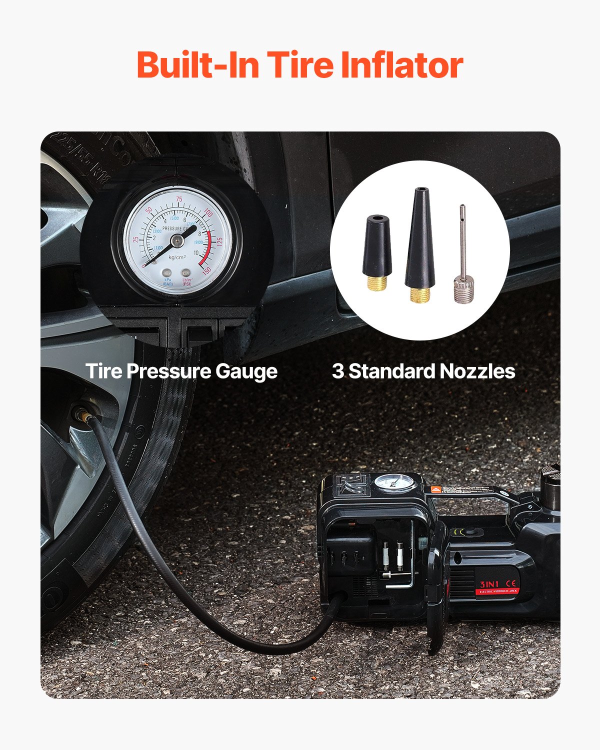VEVOR Cric Elettrico per Auto da 5 T Cric Elettrico a Forbice con Gonfiatore Integrato, Sostituzione Pneumatici 12 V con Chiave a Percussione Elettrica e Luce LED, Kit Cric Portatile per Berlina, SUV