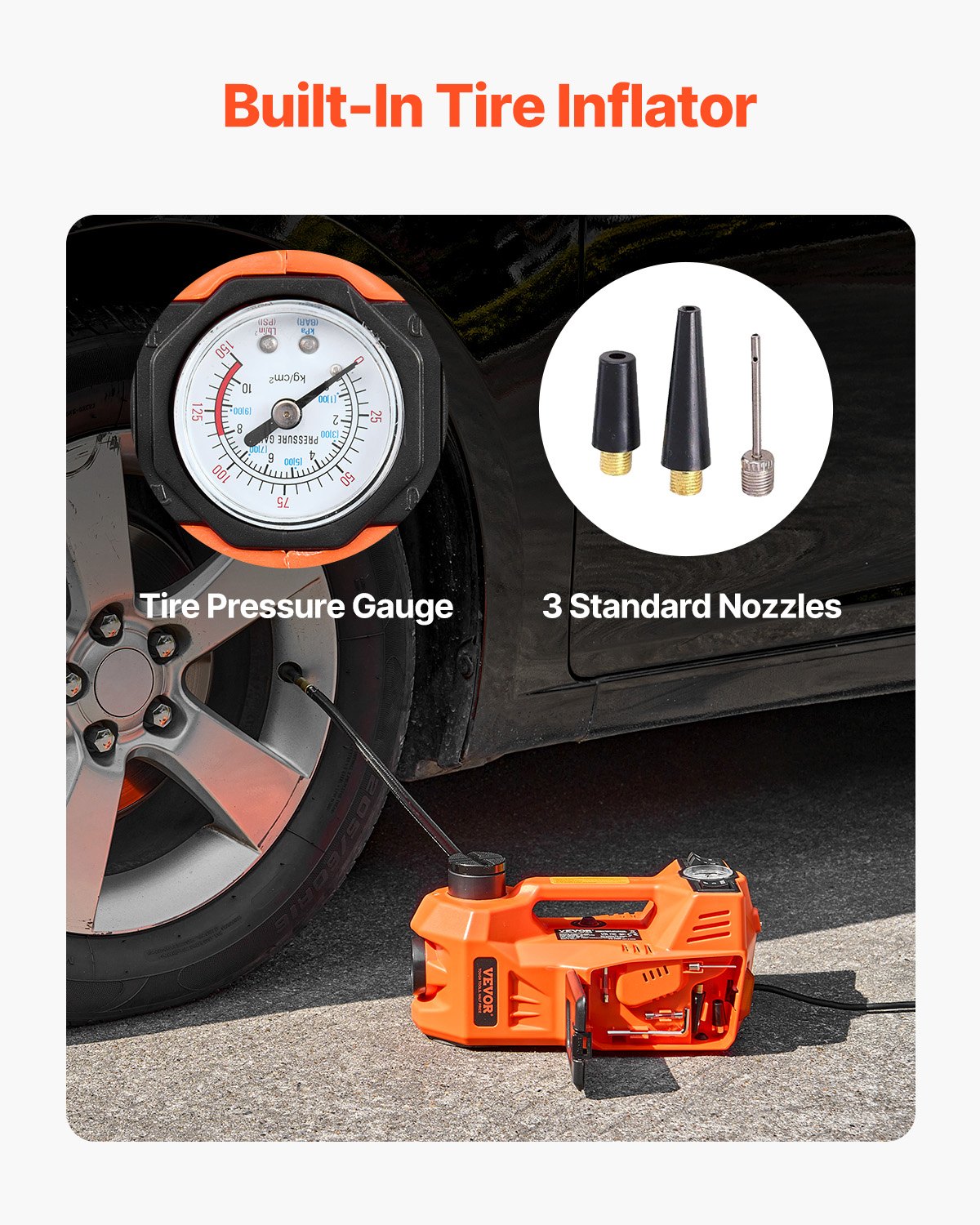 VEVOR Cric Elettrico per Auto 5 Tonnellate, Cric Elettrico Martinetto a Forbice con Gonfiatore Integrato, Cric per Sostituzione Pneumatici Regolabile 12 V con Martello Luce LED, Kit Cric Portatile