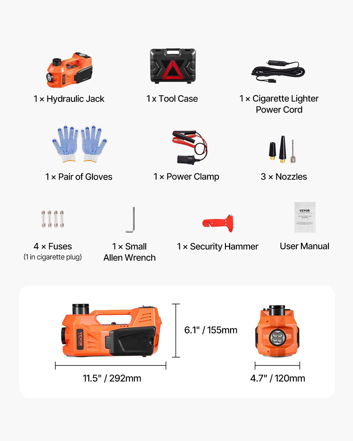 VEVOR Cric Elettrico per Auto 5 Tonnellate, Cric Elettrico Martinetto a Forbice con Gonfiatore Integrato, Cric per Sostituzione Pneumatici Regolabile 12 V con Martello Luce LED, Kit Cric Portatile