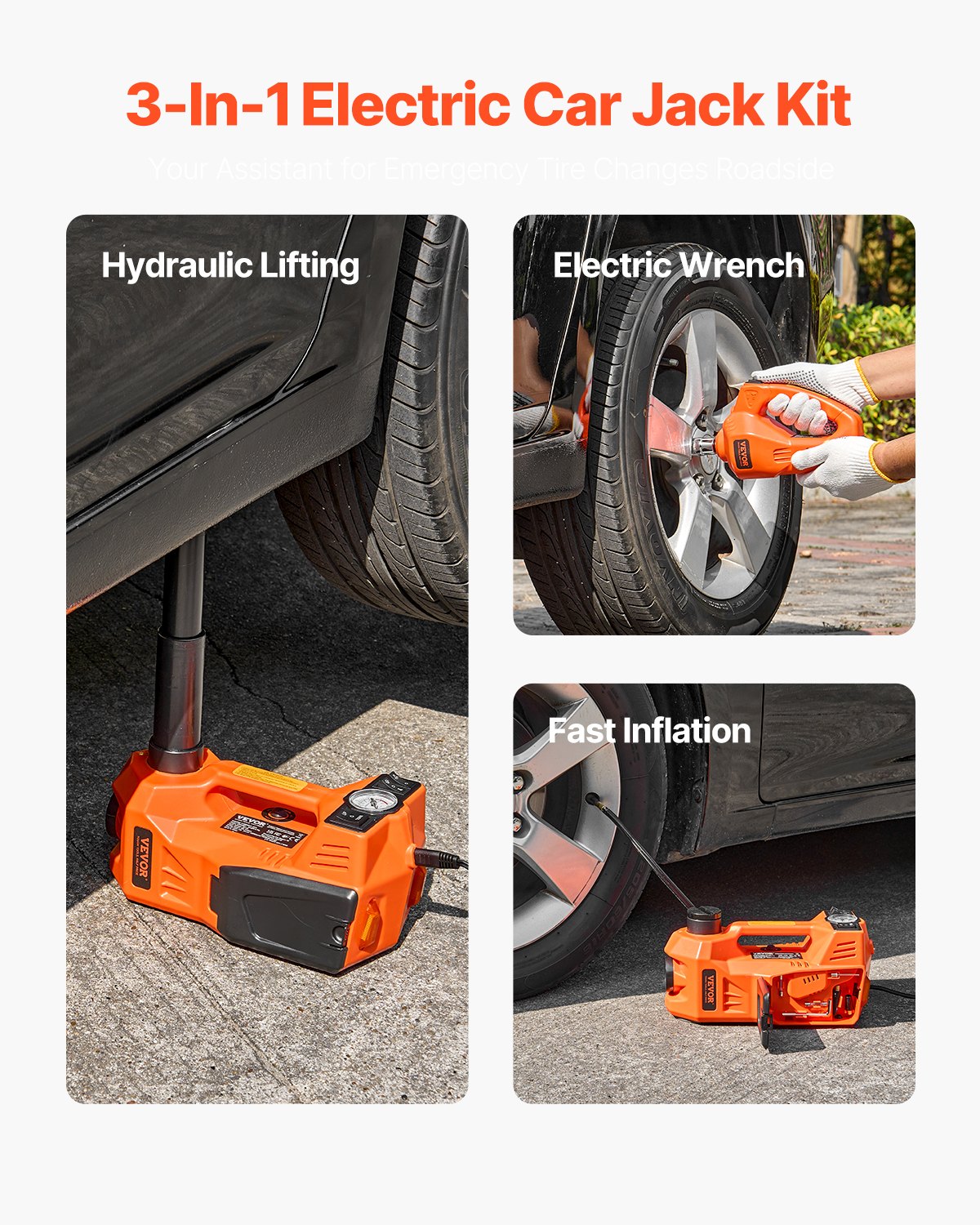 VEVOR Cric per Auto Elettrico Portatile Regolabile a Forbice (5T) con Pompa Integrata, Martinetto Elettrico per Sostituzione Smontagomme con Chiave a Impatto Set di Cric a Luce LED per Camion SUV