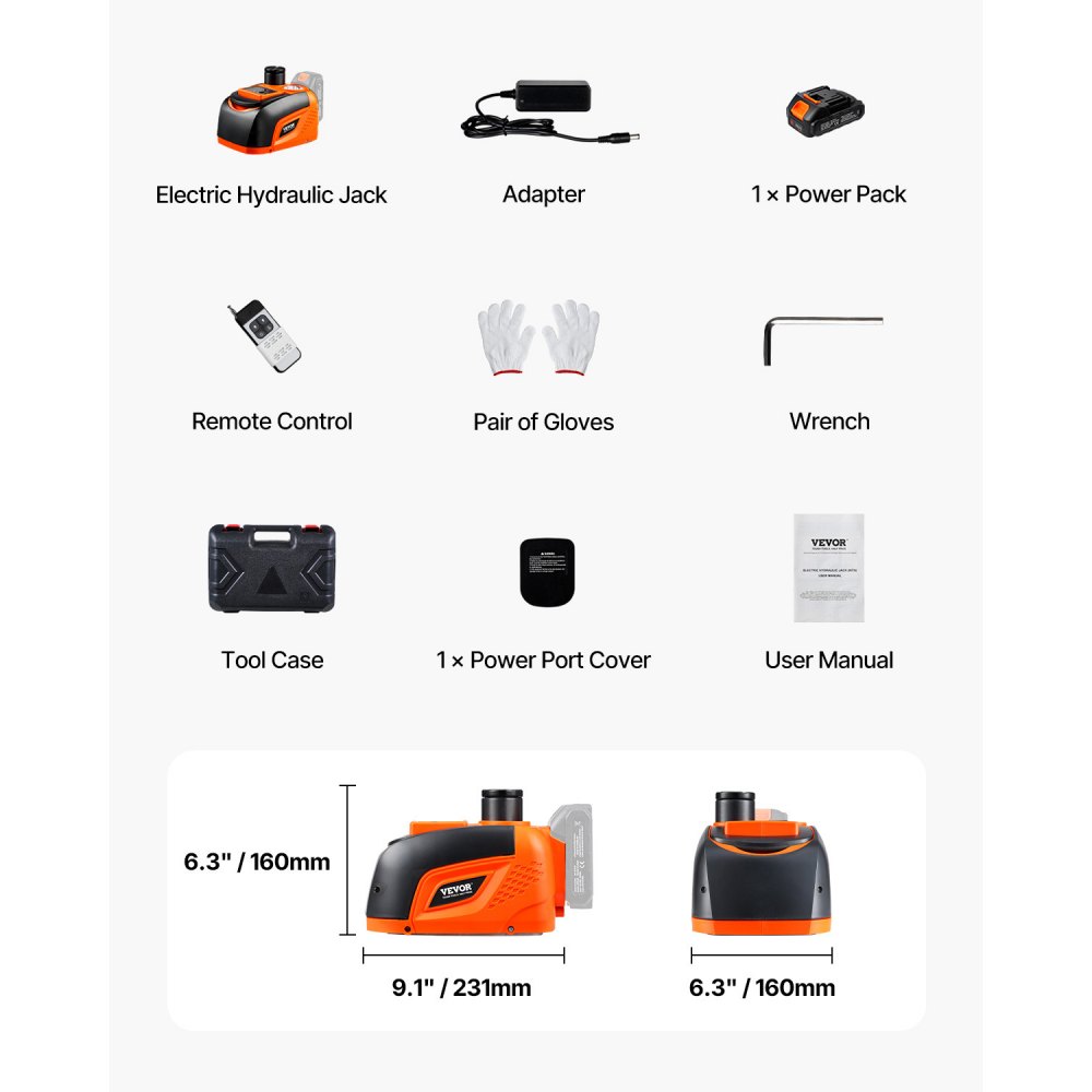 VEVOR Electric Car Jack, Adjustable Portable Scissor Jack with High Lifting Capacity (5 t), Tire Change Kit with LED Light & Remote Control, Jack Set for Sedan, SUV, Truck, Orange