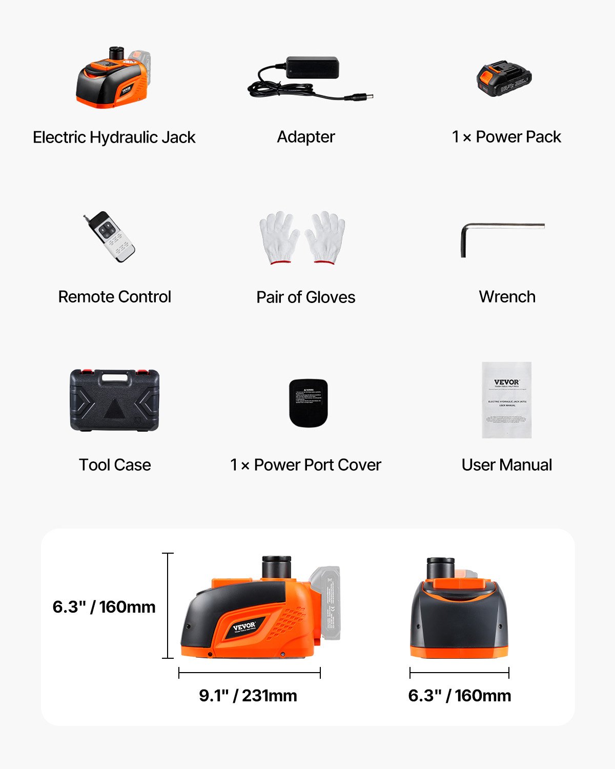 VEVOR Cric Elettrico per Auto Veicoli 5 Tonnellate, Martinetto Elettrico 230 x 160 x 160 mm, Martinetto per Sostituzione Pneumatici con Luce LED Telecomando, Kit Cric Portatile da Garage Officina