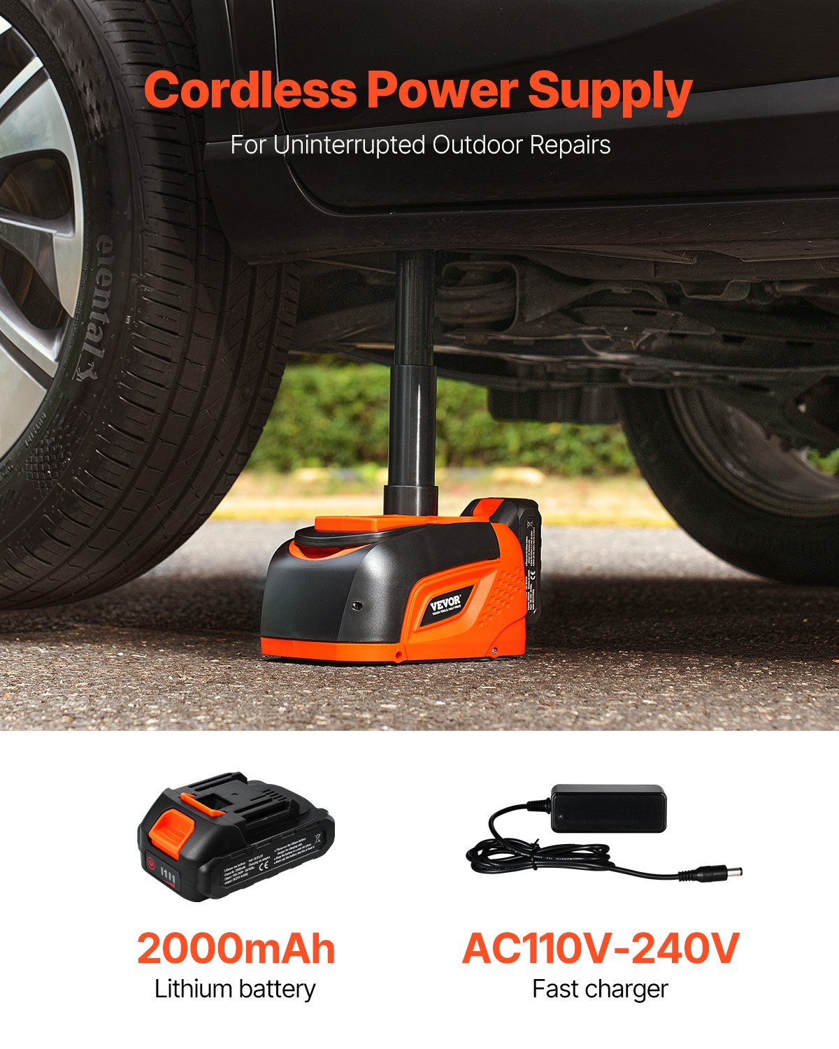 VEVOR Electric Car Jack, Adjustable Portable Scissor Jack with High Lifting Capacity (5 t), Tire Change Kit with LED Light & Remote Control, Jack Set for Sedan, SUV, Truck, Orange