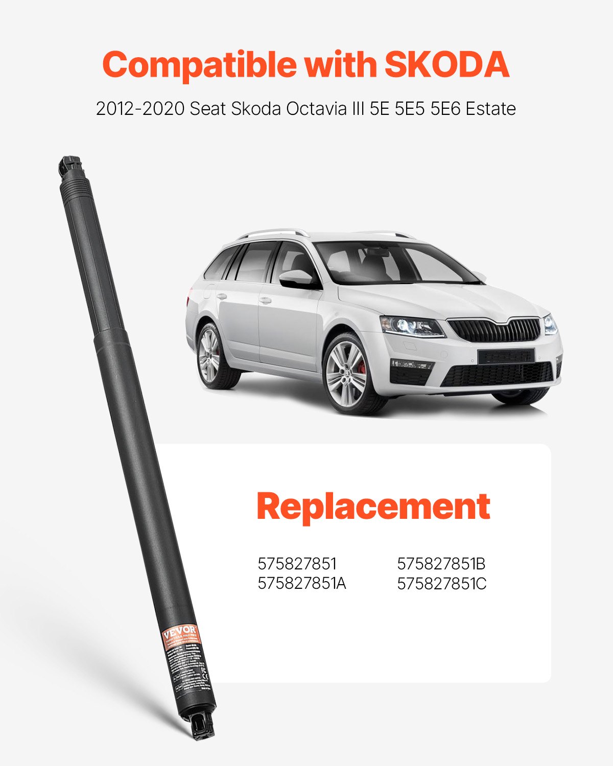 VEVOR Supporto di Sollevamento Elettrico Portellone Posteriore Sinistro Destro, 2 PZ, Per Skoda Octavia III 2012-2020, Portellone Posteriore Elettrico, Sostituisce OE# 575827851 575827851A 575827851B