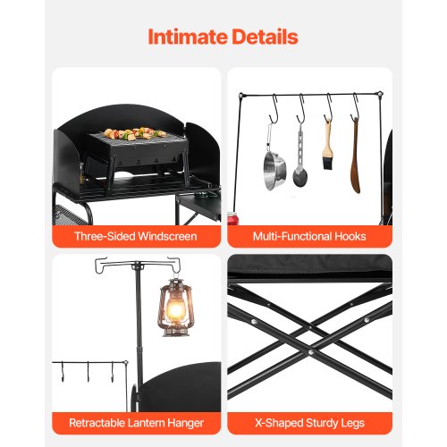 Nice C Tavolo da barbecue, tavolo da campeggio, tavolo per portellone posteriore, regolabile in altezza e larghezza, borsa a rete, tasca laterale, leggero, maniglia per il trasporto, per esterni