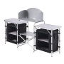 VEVOR Cucina da Campeggio Portatile Pieghevole, Mobile Portaoggetti da Campeggio con 2 Tavoli Laterali in MDF Paravento Rimovibile per Fornello, Spazio Portaoggetti Gambe a X, Mobile Cucina per Picnic
