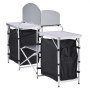 VEVOR Cucina da Campeggio Portatile Pieghevole, Mobile Portaoggetti da Campeggio con 2 Tavoli Laterali in MDF Paravento Rimovibile per Fornello, Spazio Portaoggetti Gambe a X, Mobile Cucina per Picnic