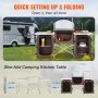 VEVOR Cucina da Campeggio per Cottura Pieghevole Portatile con Parabrezza a 3 Lati Materiale in Alluminio Ferro MDF Dimensioni Estese 174x176x46 cm, Tavolo Pieghevole Portaoggetti da Campeggio per BBQ