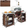 VEVOR Cucina da Campeggio per Cottura Pieghevole Portatile con Parabrezza a 3 Lati Materiale in Alluminio Ferro MDF Dimensioni Estese 174x176x46 cm, Tavolo Pieghevole Portaoggetti da Campeggio per BBQ
