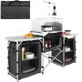 VEVOR Cucina da Campeggio per Cottura Pieghevole Portatile con Parabrezza a 3 Lati Materiale in Alluminio Ferro MDF Dimensioni Estese 174x176x46 cm, Tavolo Pieghevole Portaoggetti da Campeggio per BBQ