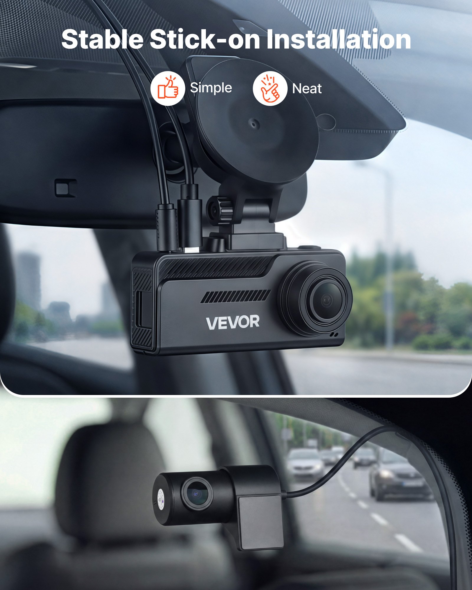 VEVOR Dash Cam per Auto Anteriore Posteriore, Mini Telecamera per Auto 4K+1080P Scheda da 64 GB, Dash Cam per Veicoli Doppio Canale Risoluzione Schermo 960 x 376 px, GPS Integrato, Modalità Parcheggio