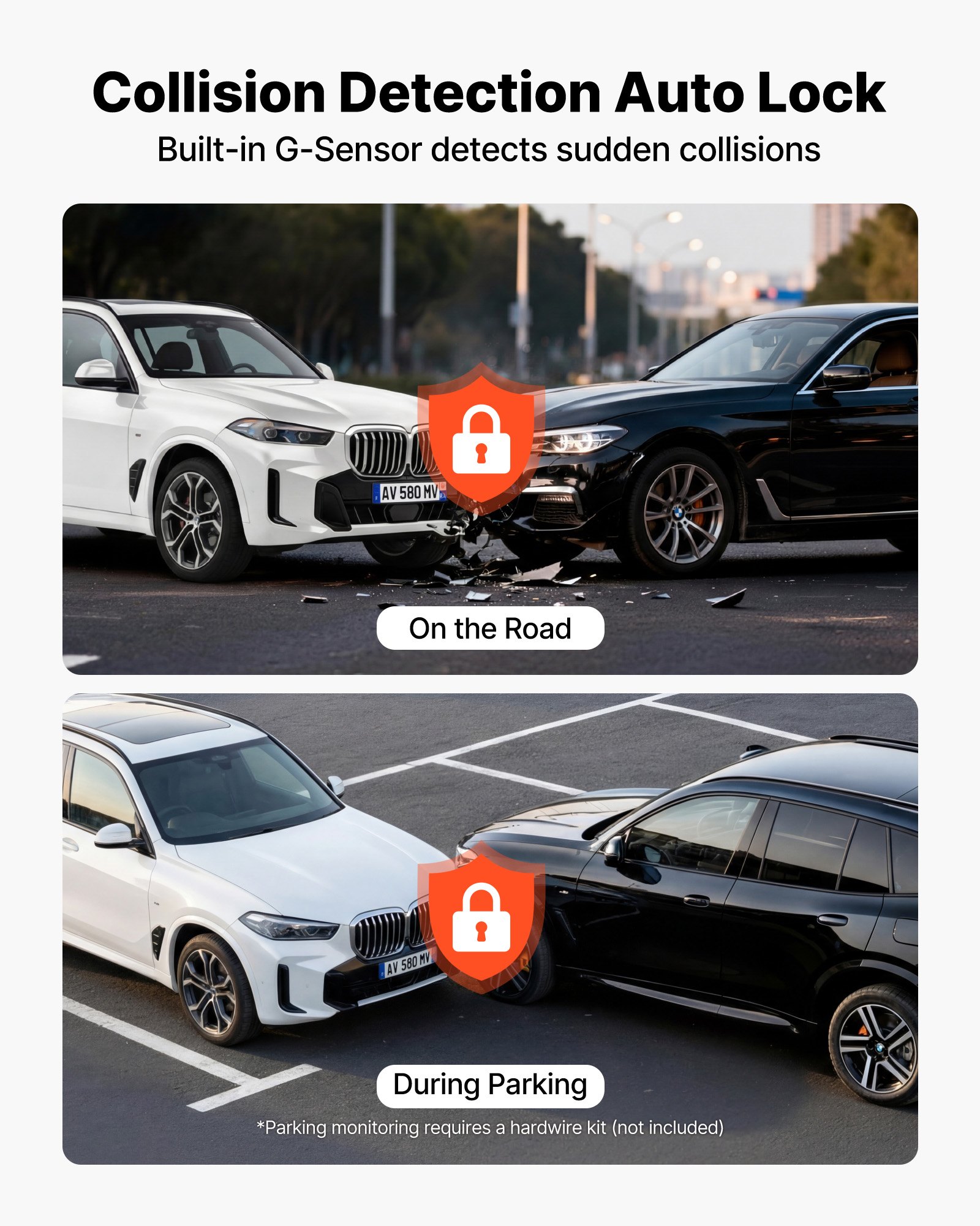 VEVOR Dash Cam per Auto Anteriore Posteriore, Mini Telecamera per Auto 4K+1080P, Dash Cam per Veicoli Doppio Canale Angolo di Visione Anteriore 123° Posteriore 125° Risoluzione Schermo 640 x 360 px
