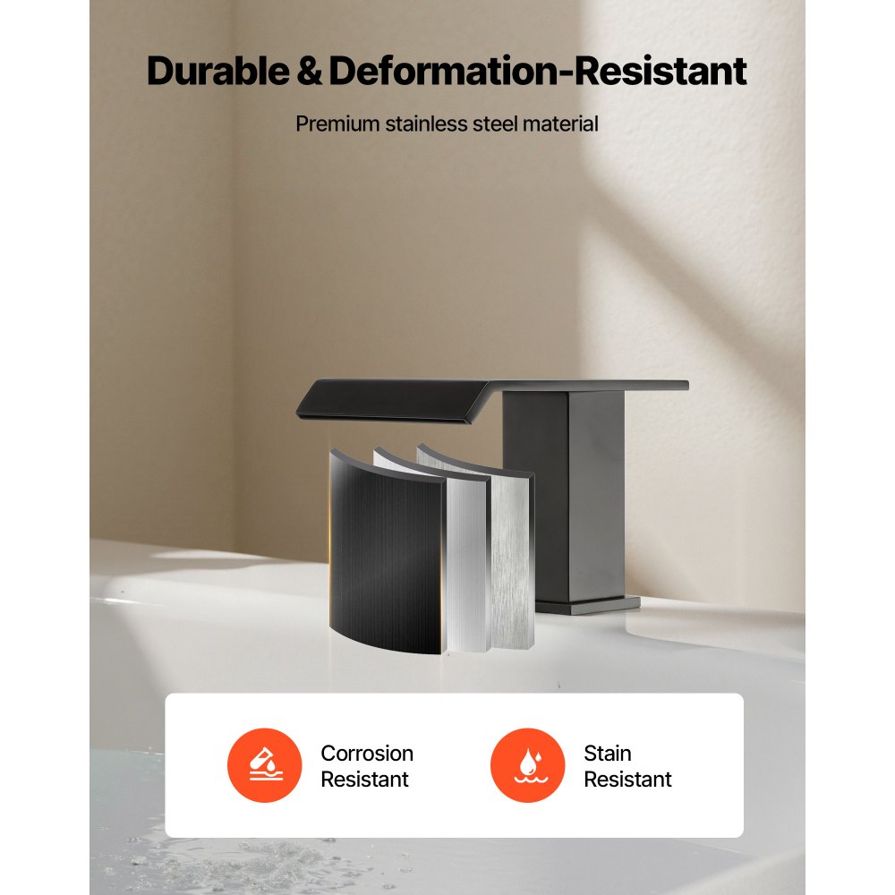 VEVOR Rubinetto per Vasca da Bagno con Beccuccio a Cascata Portata 8,3 L circa, Rubinetto Miscelatore per Vasca Romano, 3 Fori con 2 Maniglie, Set Rubinetto Acciaio Inossidabile, Nero Opaco