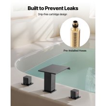 VEVOR Rubinetto per Vasca da Bagno con Beccuccio a Cascata Portata 8,3 L circa, Rubinetto Miscelatore per Vasca Romano, 3 Fori con 2 Maniglie, Set Rubinetto Acciaio Inossidabile, Nero Opaco