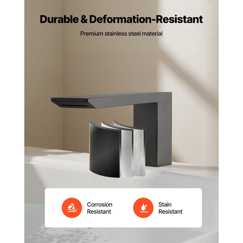 VEVOR Rubinetto per Vasca da Bagno con 3 Fori 2 Maniglie, Acciaio Inossidabile, Rubinetto Miscelatore per Vasca da Bagno con Beccuccio per Lavaggio Domestico, Nero Opaco