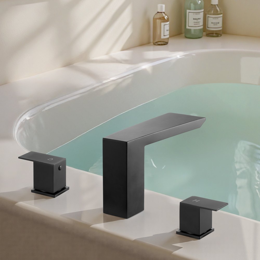 VEVOR Rubinetto per Vasca da Bagno con 3 Fori 2 Maniglie, Acciaio Inossidabile, Rubinetto Miscelatore per Vasca da Bagno con Beccuccio per Lavaggio Domestico, Nero Opaco