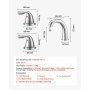 VEVOR Roman Tub Faucet, 3 Hole Waterfall Bathtub Faucet, Gooseneck Bath Tubs Faucets Set with 2 Handles, Deck Mount Bath Tub Faucets Set for Adult Bathing, Silver, High Arc Spout, Temperature Control