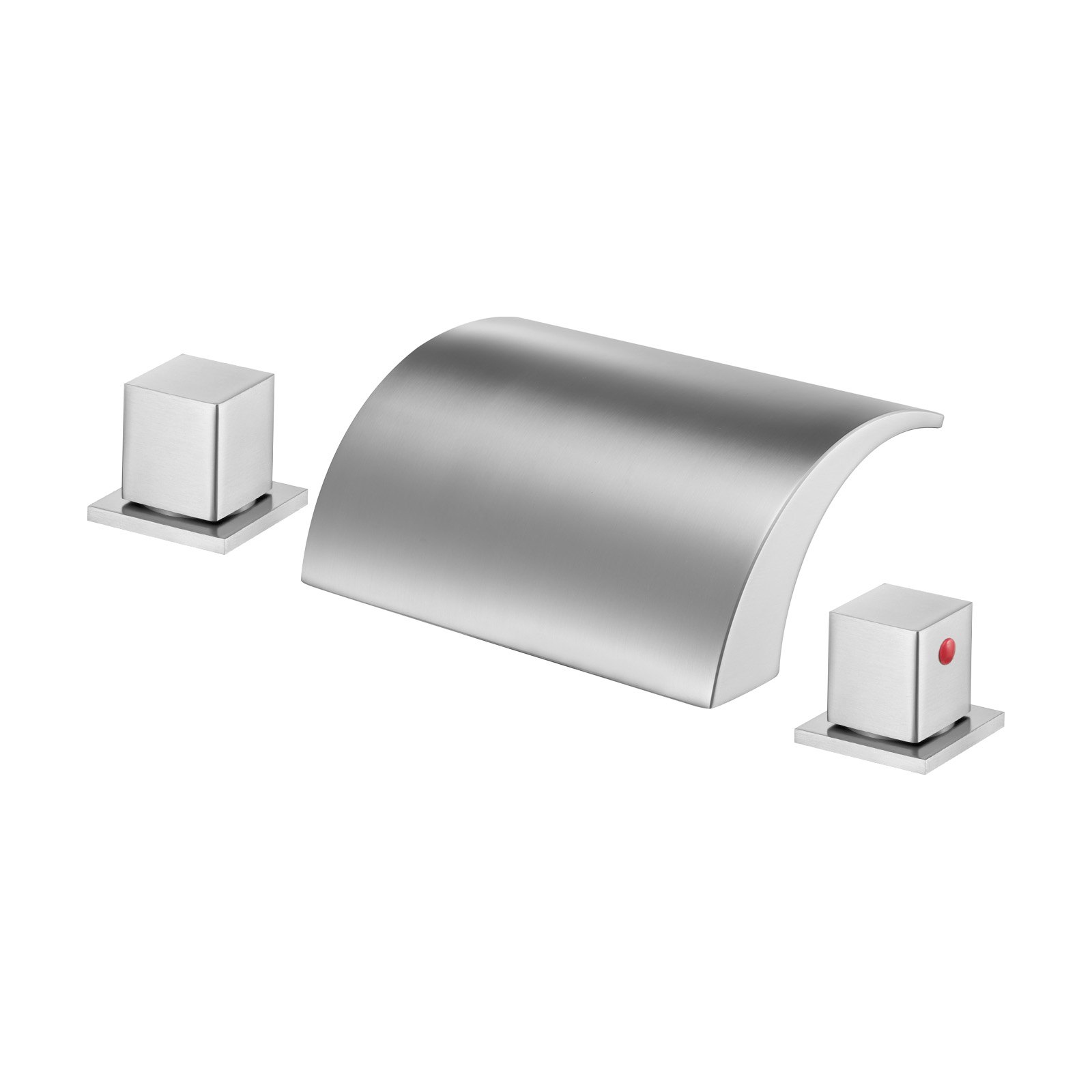 VEVOR Rubinetto per Vasca da Bagno a Cascata con 3 Fori 2 Maniglie, Rubinetto Miscelatore per Vasca da Bagno con Beccuccio per Montaggio su Ponte per Lavare, Argento