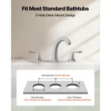 VEVOR Rubinetto per Vasca da Bagno, Set di Rubinetti per Vasca da Bagno con 3 Fori 2 Maniglie, Set di Miscelatore in Acciaio Inossidabile Spazzolato con Beccuccio ad Arco, Flusso Acqua Fredda Calda