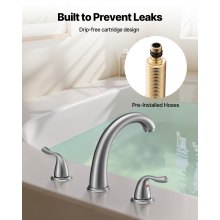 VEVOR Rubinetto per Vasca da Bagno, Set di Rubinetti per Vasca da Bagno con 3 Fori 2 Maniglie, Set di Miscelatore in Acciaio Inossidabile Spazzolato con Beccuccio ad Arco, Flusso Acqua Fredda Calda