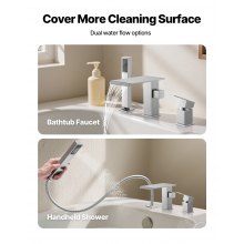 VEVOR Rubinetto per Vasca da Bagno con 3 Fori, Rubinetto con Doccetta 1 Maniglia, Miscelatore da Bagno in Acciaio Inossidabile Spazzolato con Doppia Opzione di Flusso Acqua Calda Acqua Fredda