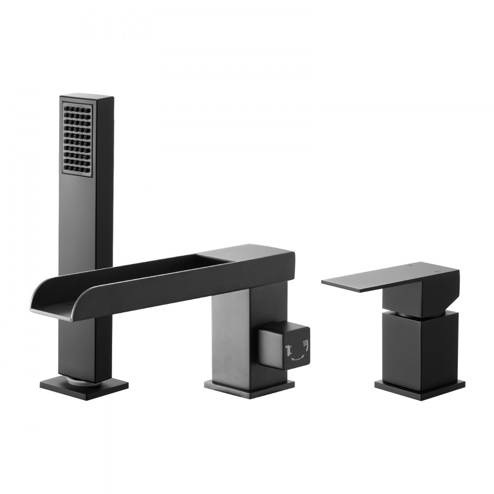 VEVOR Rubinetto per Vasca da Bagno Romano con 3 Fori, Set Rubinetto Miscelatore per Vasca da Bagno con Doccetta 1 Maniglia, Doppia Opzione di Flusso d'Acqua, Nero Opaco