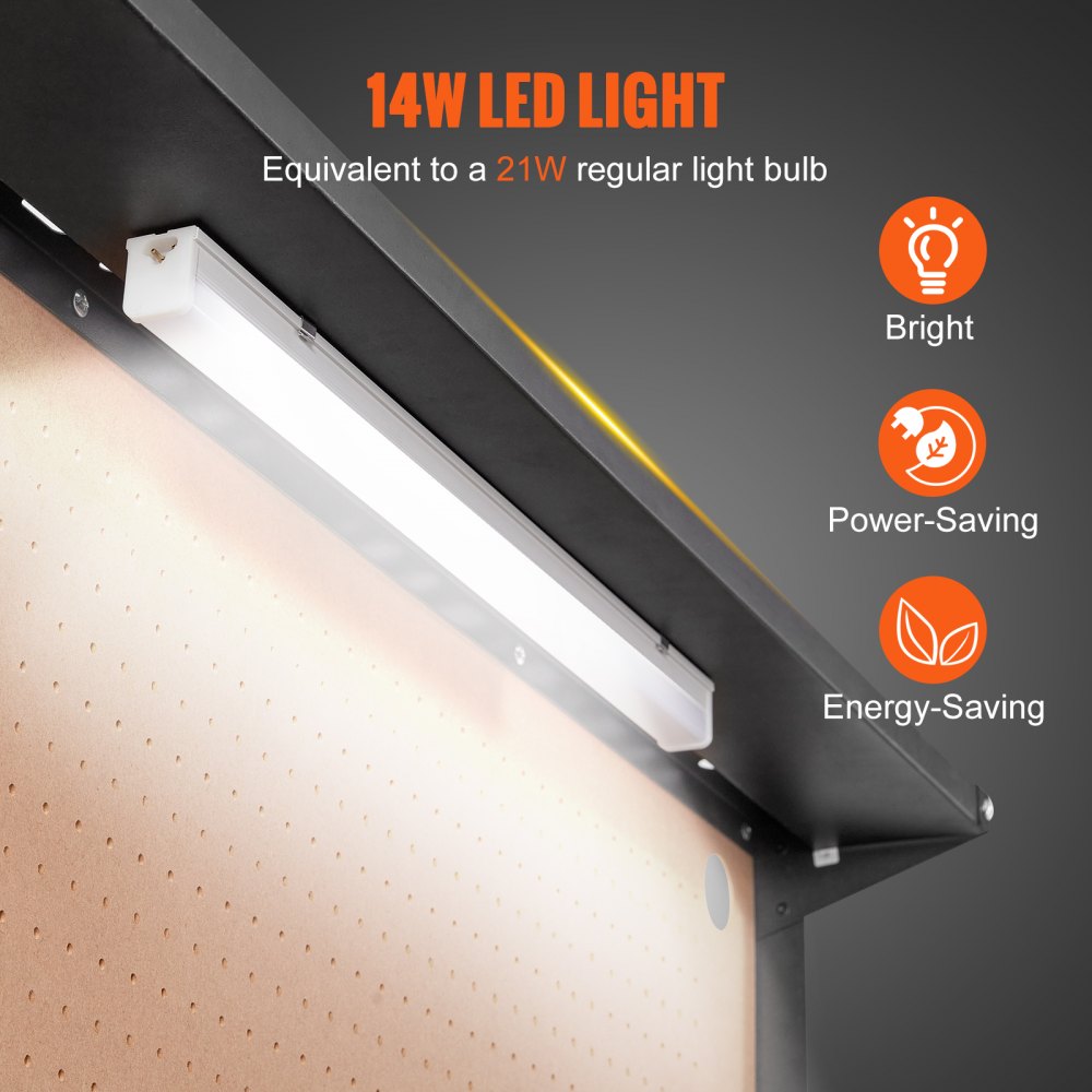 VEVOR Banco da Lavoro A3 Banco da Lavoro in Acciaio con Prese max. 1500 W Banco da Lavoro Capacità Carico max. 100 kg ca. Banco da Lavoro 4 Prese CA 2 Porte USB 2 Ripiani Portautensili da Officina