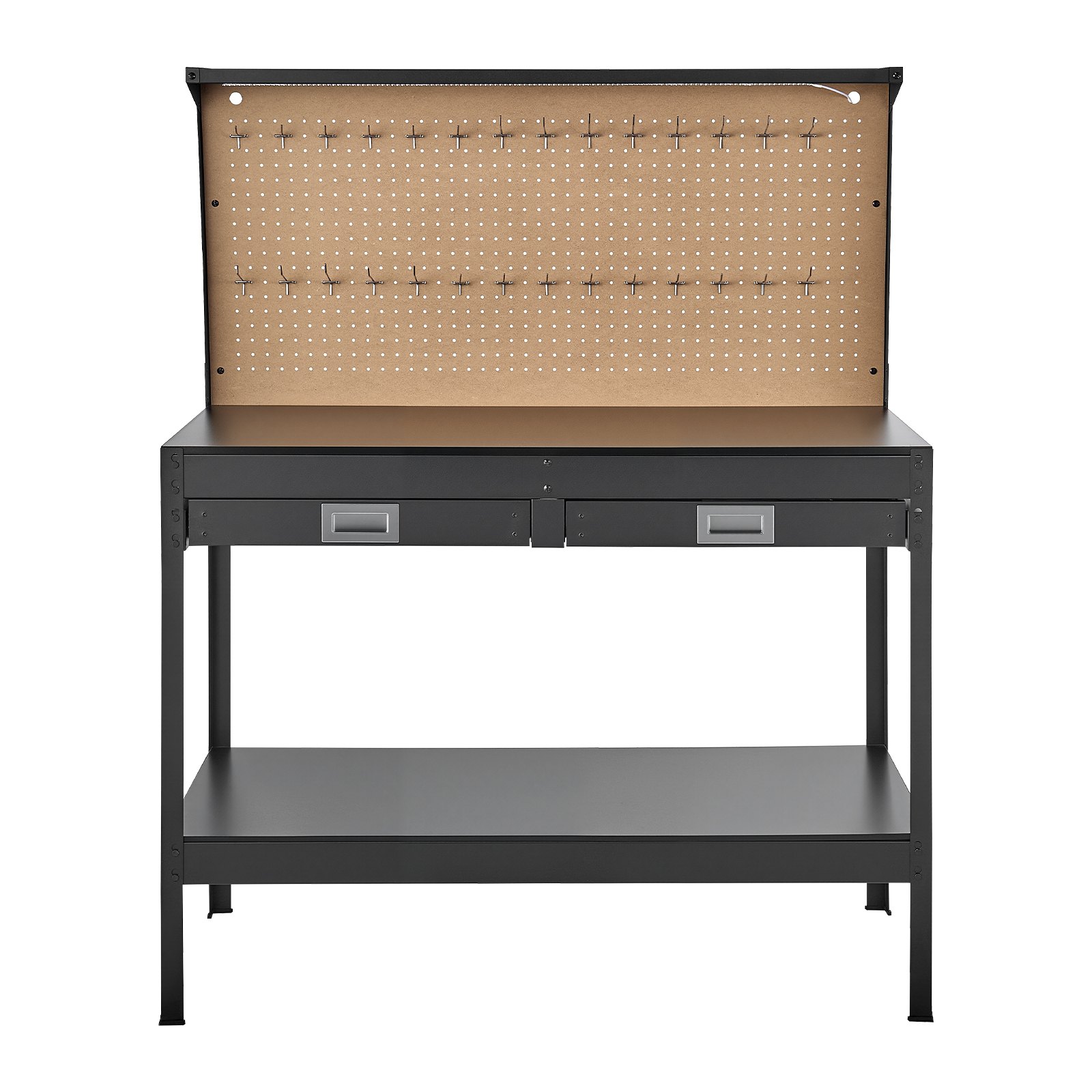 VEVOR Banco da Lavoro in Legno con Cassetti per Utensili, Banco da Lavoro con Pannello Forato per Officina, Carico Max. 110 kg, 4 Prese CA e 2 Porte USB, Cavo da 1,5 m e 30 Ganci, 150 x 61 x 120 cm