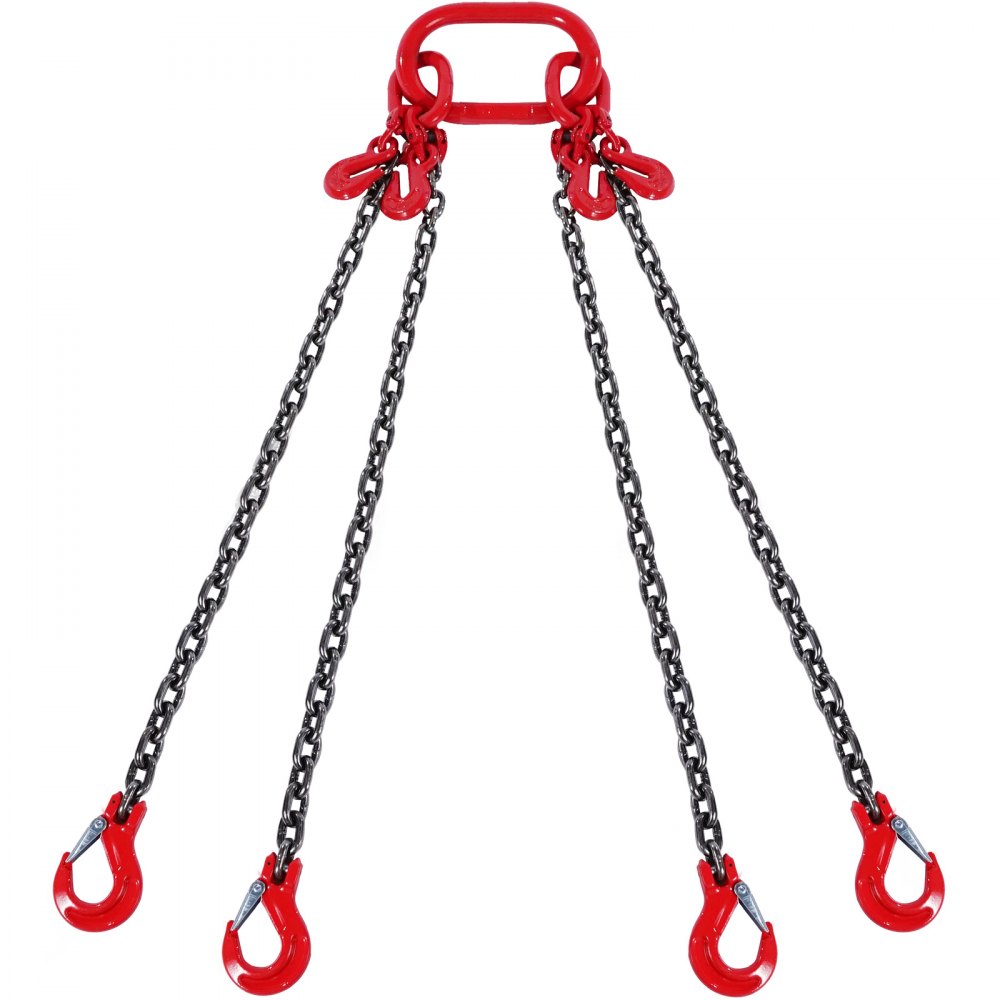 VEVOR Imbracatura a catena di sollevamento a 4 gambe con ganci e regolatori, 6 mm x 150 cm, Capacità di carico 2993 kg, Grado 80 per carrello elevatore, Paranco a motore, Banchina, Cantiere, Fabbrica