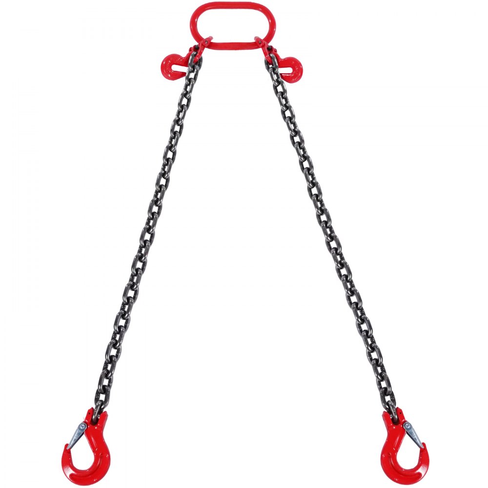 VEVOR Imbracatura a catena di sollevamento a 2 gambe con ganci e regolatori, 8 mm x 180 cm, Capacità carico 2993 kg, Grado 80 per Carrello elevatore, Paranco a motore, Banchina, Cantiere, Fabbrica